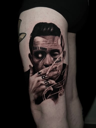 TattooGigs tattoo from Άγγελος Τ tattoo artist (Realism, Portrait, Black and grey, Surrealism style)